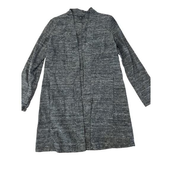 Eileen Fisher Silk/Linen Blend Open Front Cardigan Dark Gray with speckles small - Picture 1 of 5